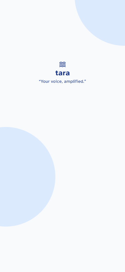 Tara splash screen with calm blue branding